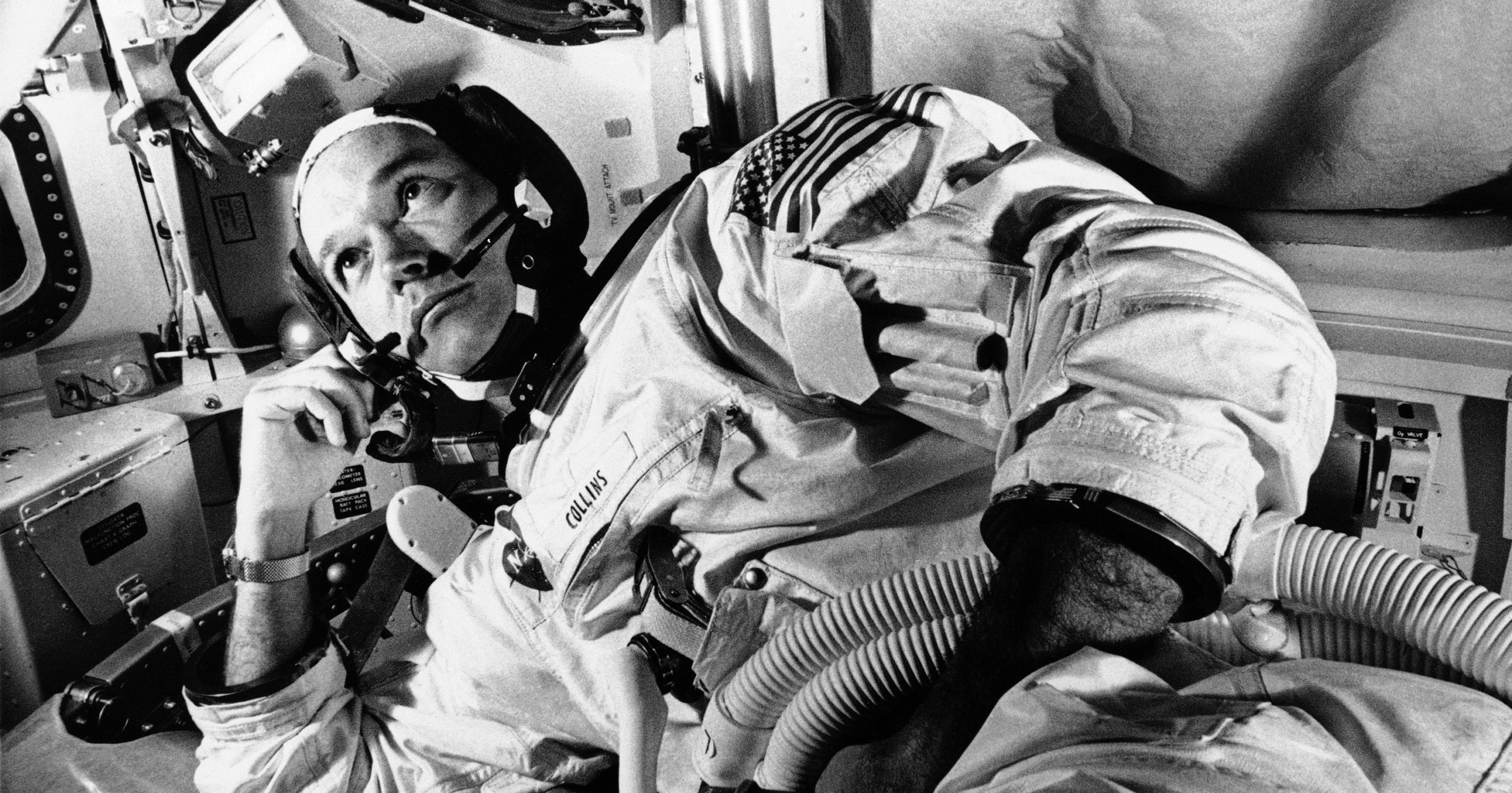 Apollo 11 astronaut Michael Collins takes a break during training for the moon mission in Cape Kennedy, Florida, on June 19, 1969.