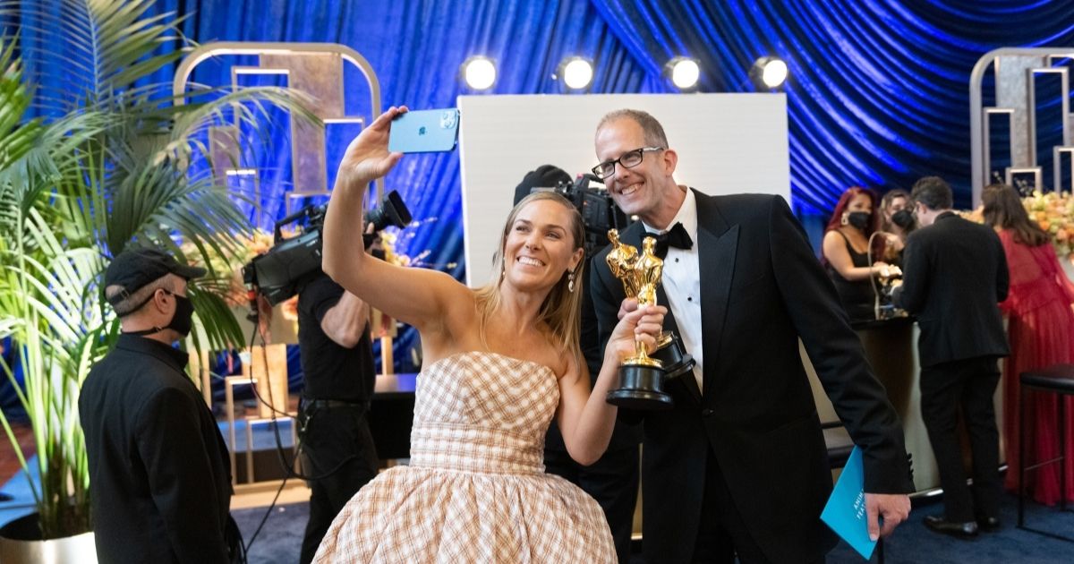 In this handout photo provided by A.M.P.A.S., Dana Murray and Pete Docter attend the 93rd annual Academy Awards at Union Station on Sunday in Los Angeles.