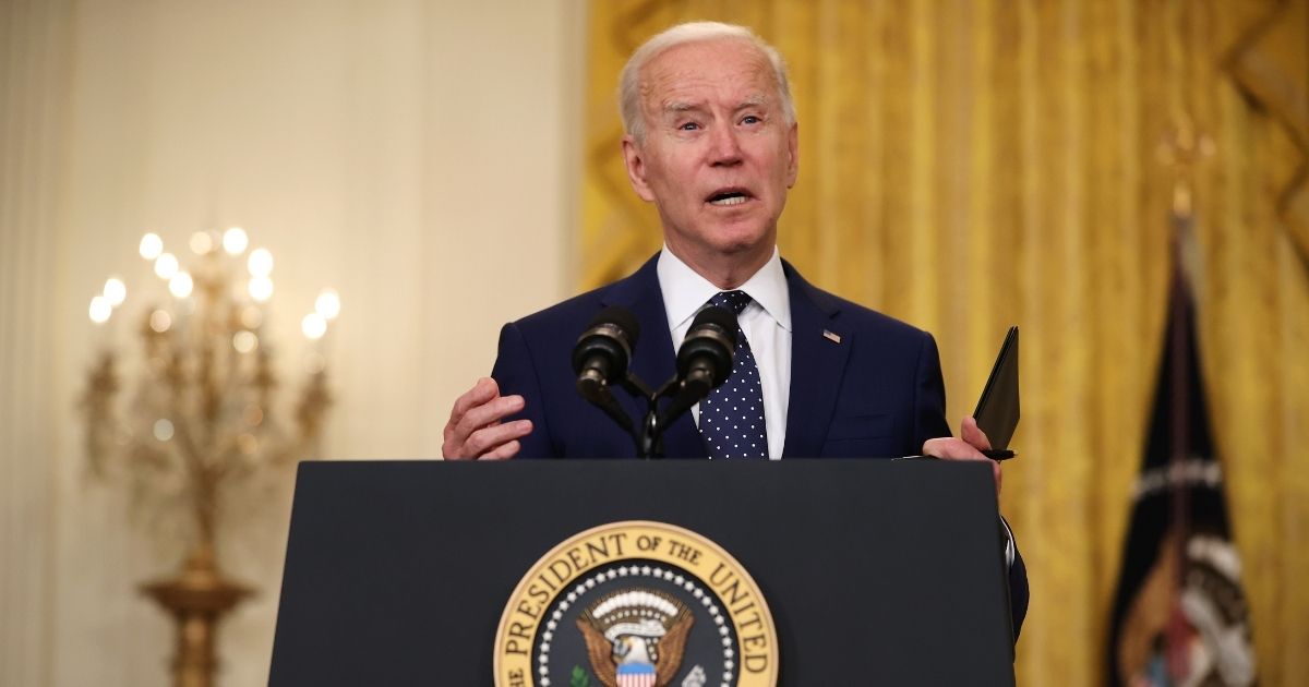 President Joe Biden announces new economic sanctions against the Russian government from the East Room of the White House on April 15 in Washington, D.C.