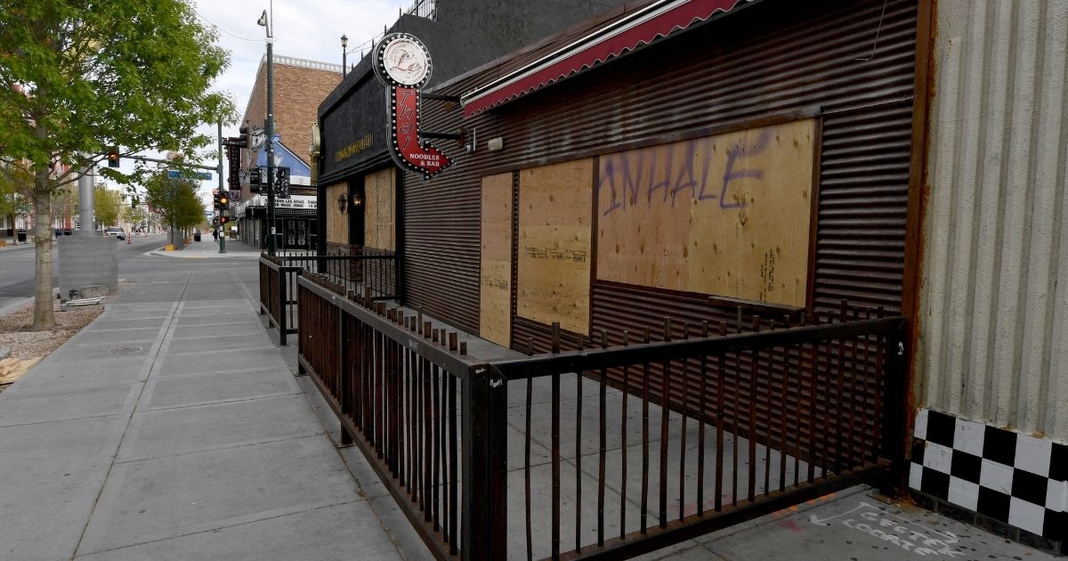 The Le Thai restaurant in the Fremont East Entertainment District of Las Vegas is seen closed and boarded up as a result of the statewide coronavirus shutdown March 22, 2020.