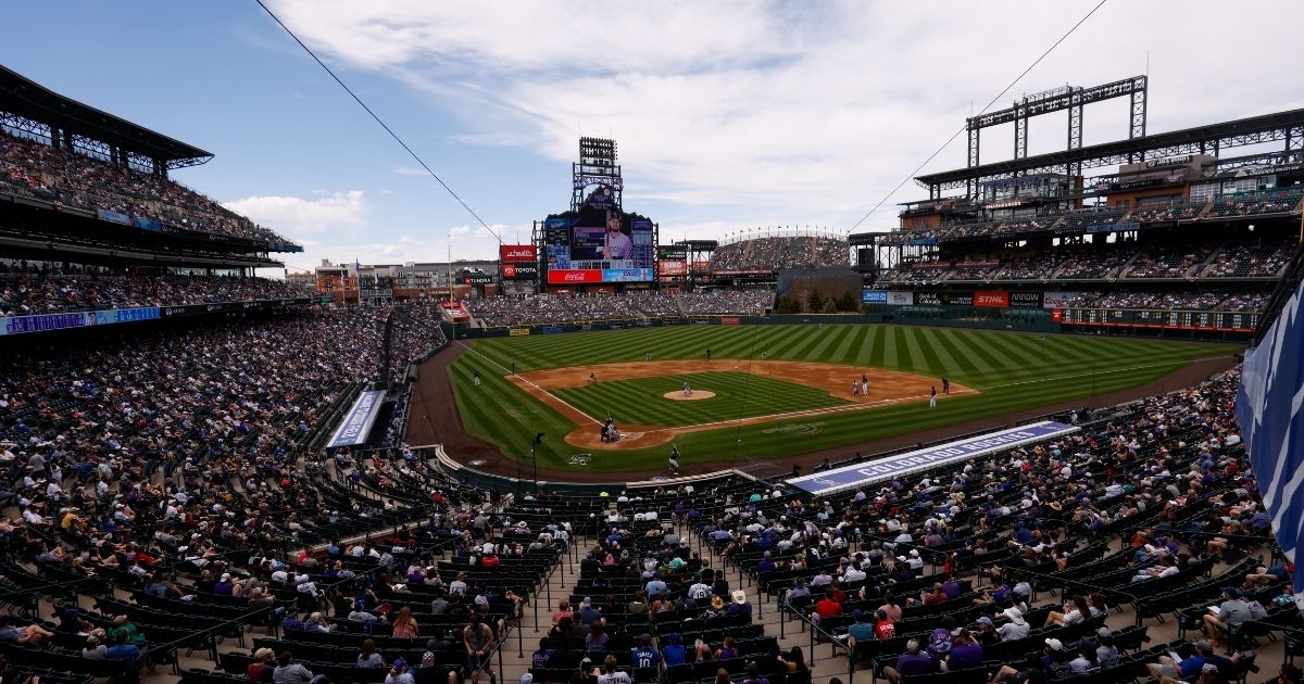 This photo shows a general view of the stadium in the third inning during a game between the Colorado Rockies and the Los Angeles Dodgers at Coors Field on Sunday in Denver.