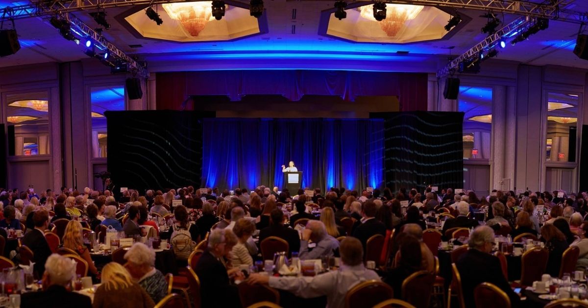 A speaker presents at the Prayer Luncheon for Life in Dallas on May 9, 2018.