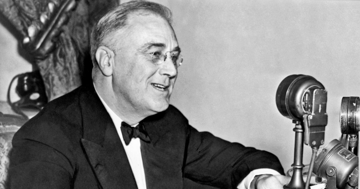 President Franklin D. Roosevelt speaks during one of his fireside chats in Washington in 1937.