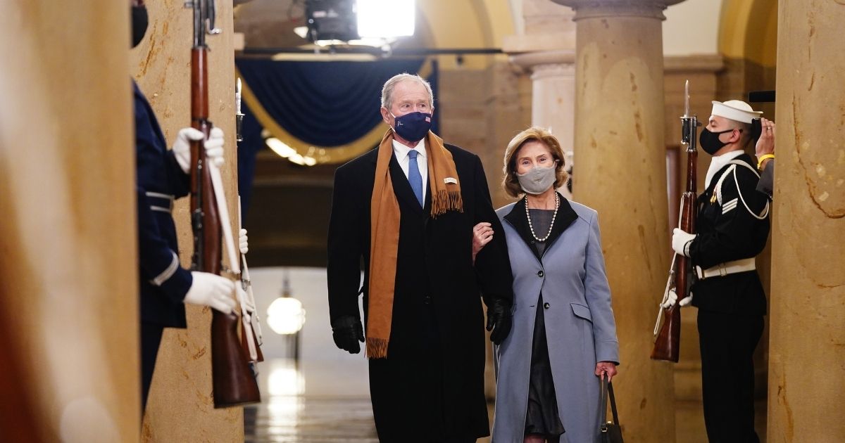 Former President George W. Bush and Laura Bush arrive in the Crypt of the U.S. Capitol for President-elect Joe Biden's inauguration ceremony to be the 46th President of the United States on Jan. 20 in Washington, D.C.
