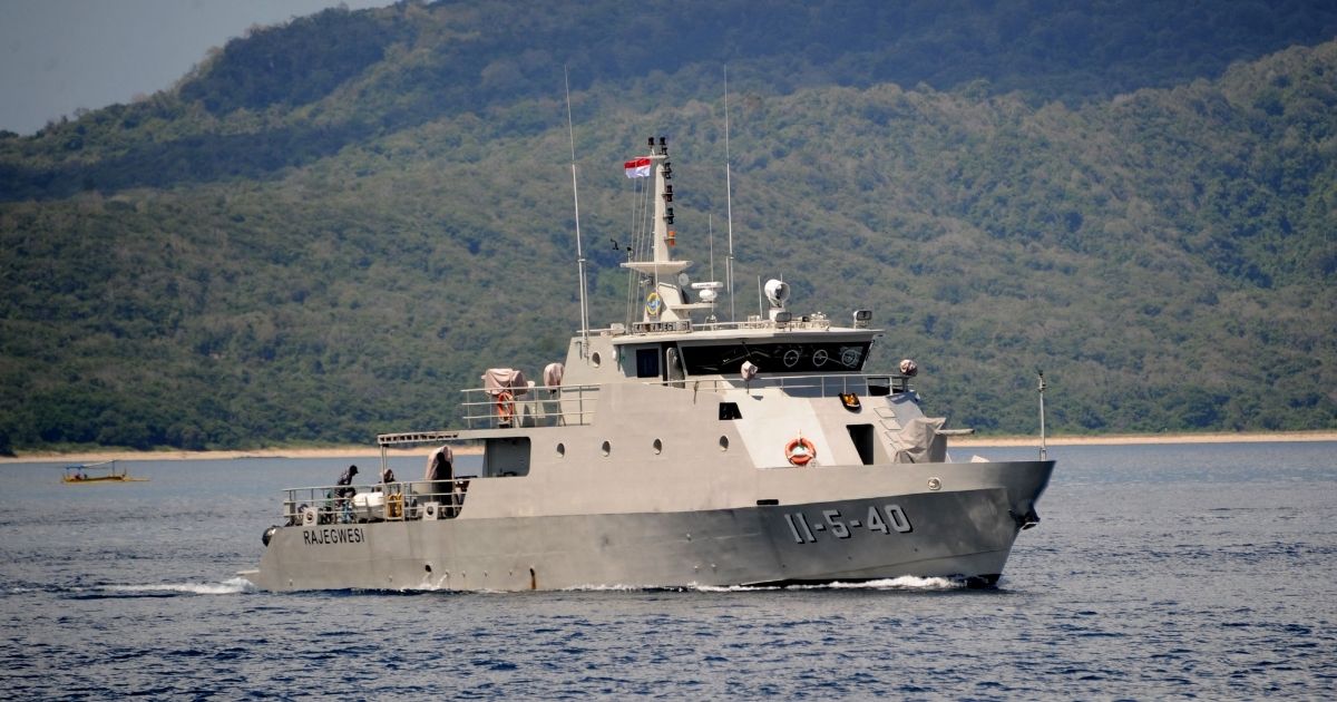 The Indonesian Navy patrol boat KRI Rajegwesi arrives at the naval base in Banyuwangi, East Java province on Saturday as the military continues search operations off the coast of Bali for the Navy's KRI Nanggala (402) submarine that went missing Wednesday during a training exercise.