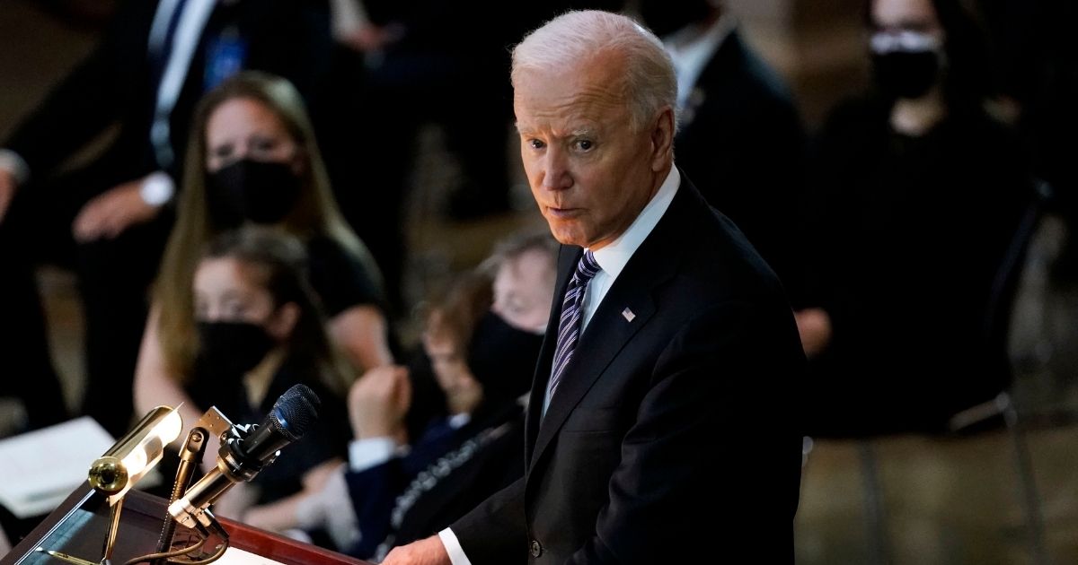 President Joe Biden speaks during a ceremony at the U.S. Capitol rotunda on Tuesday in Washington, D.C.