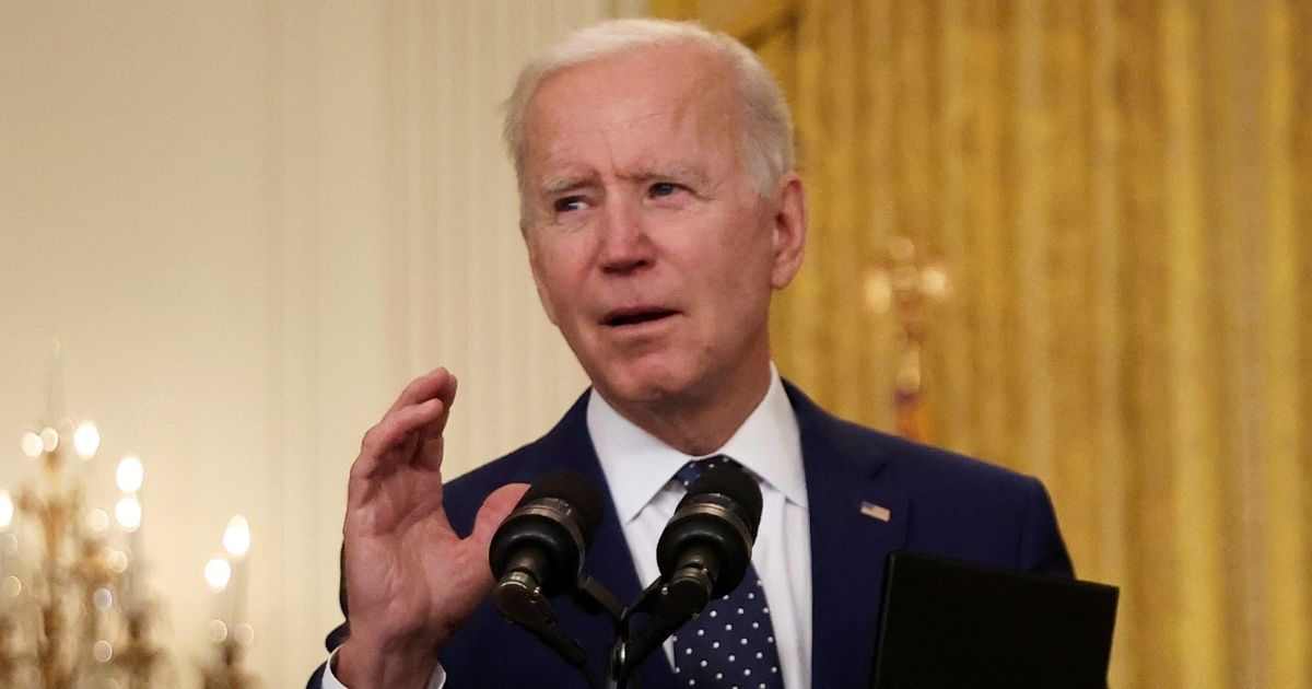 President Joe Biden speaks in the East Room of the White House in Washington on Thursday.