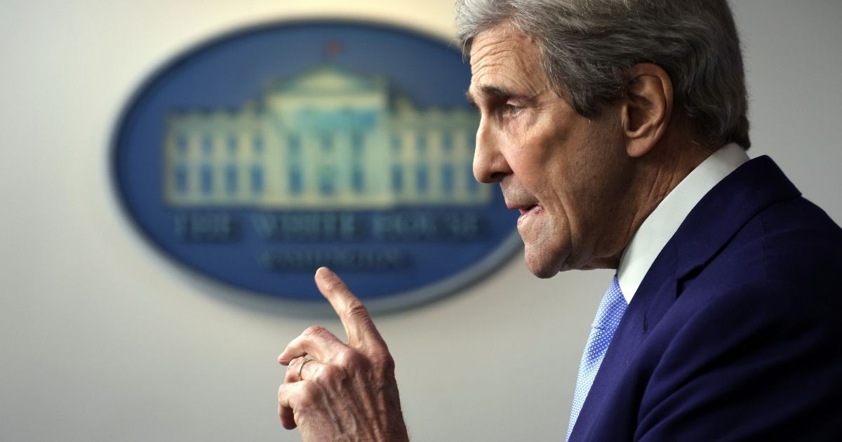 Special Presidential Envoy for Climate and former Secretary of State John Kerry speaks during a daily press briefing at the James Brady Press Briefing Room of the White House on Thursday in Washington, D.C.