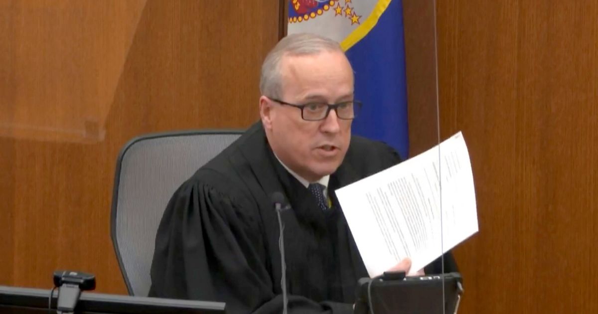 In this image from video, Hennepin County Judge Peter Cahill reads instructions to the jury before closing arguments on Monday in the trial of former Minneapolis police officer Derek Chauvin at the Hennepin County Courthouse in Minneapolis. Chauvin is charged in the May 25 death of George Floyd.