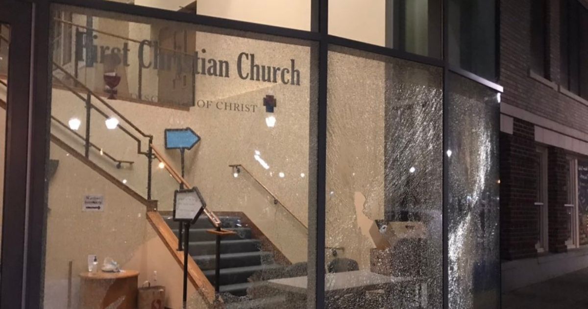 Portland, Oregon's progressive "First Christian Church" had damage done to their building during riots in the city.