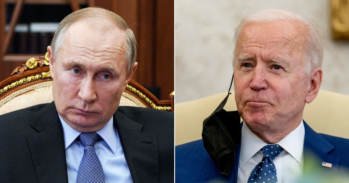 At left, Russian President Vladimir Putin listens during a meeting in the Kremlin in Moscow on April 1. At right, President Joe Biden pauses during a meeting at the White House in Washington on Thursday.