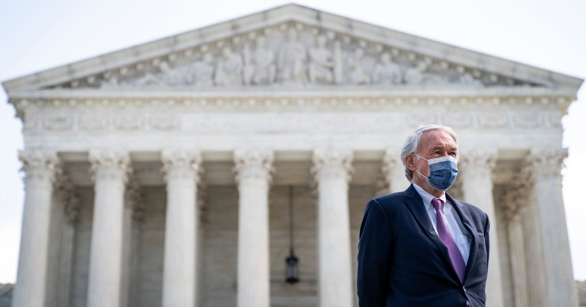 Democratic Sen. Ed Markey of Massachusetts attends a news conference in front of the U.S. Supreme Court to announce legislation to pack the court on Thursday in Washington, D.C.