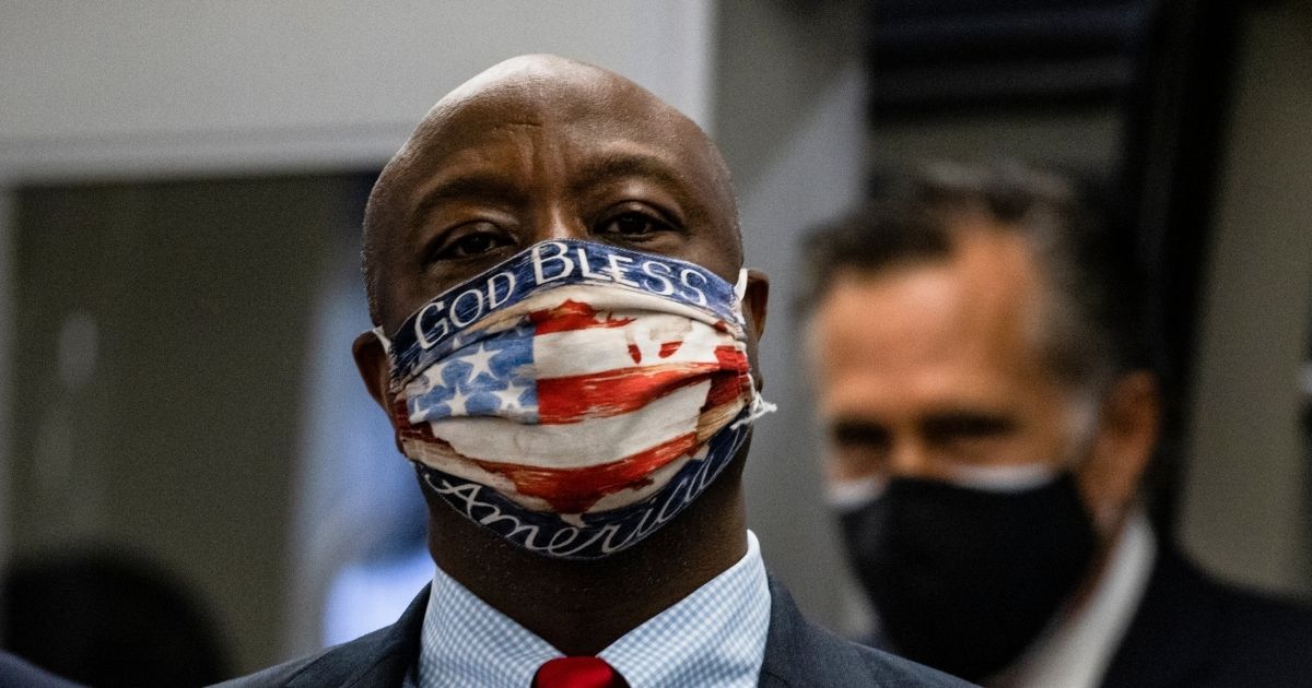 Republican Sen.Tim Scott of South Carolina steps off the Senate subway on his way to a vote in the Senate at the U.S. Capitol on Nov. 12, 2020, in Washington, D.C.