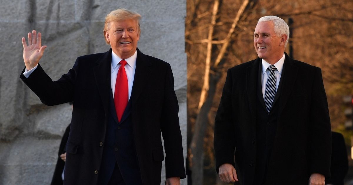 Former President Donald Trump and former Vice President Mike Pence arrive at the Martin Luther King Jr. memorial on MLK day in Washington, D.C., on Jan. 20, 2020.