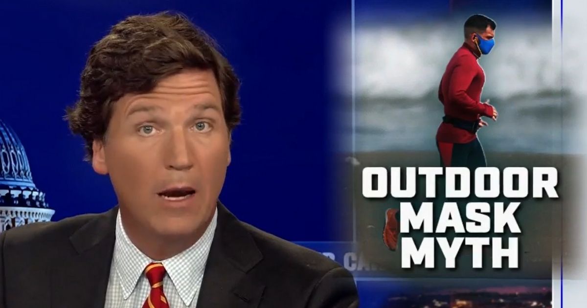 Fox News host Tucker Carlson talks about requiring children to wear masks outdoors.