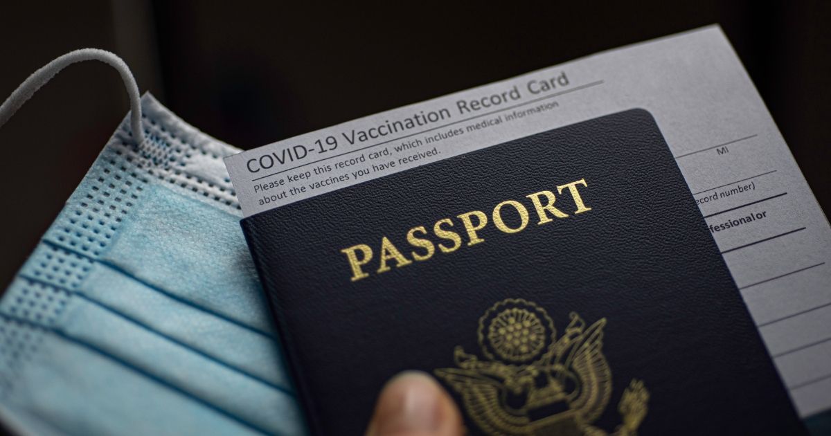 A COVID vaccine passport is pictured in the stock image above.