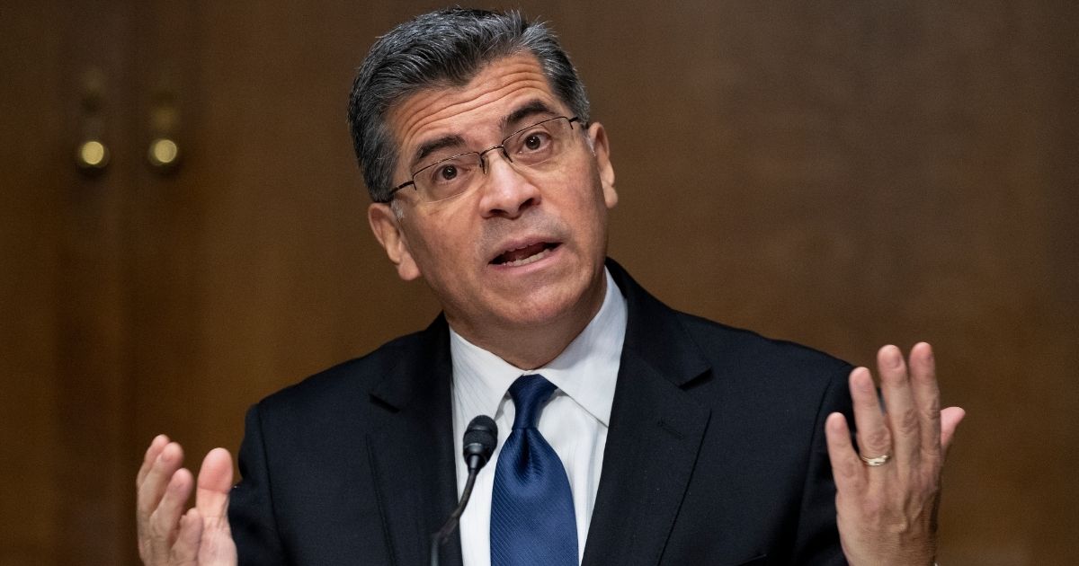 Secretary of Health and Human Services Xavier Becerra testifies at his confirmation hearing before the Senate Finance Committee on Capitol Hill on Feb. 24, 2021, in Washington, D.C.