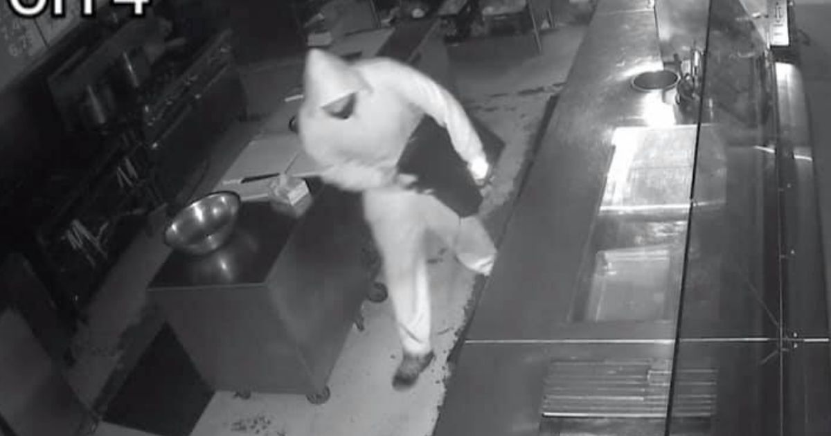 A would-be thief is seen after breaking into Diablo's Southwest Grill in Georgia.