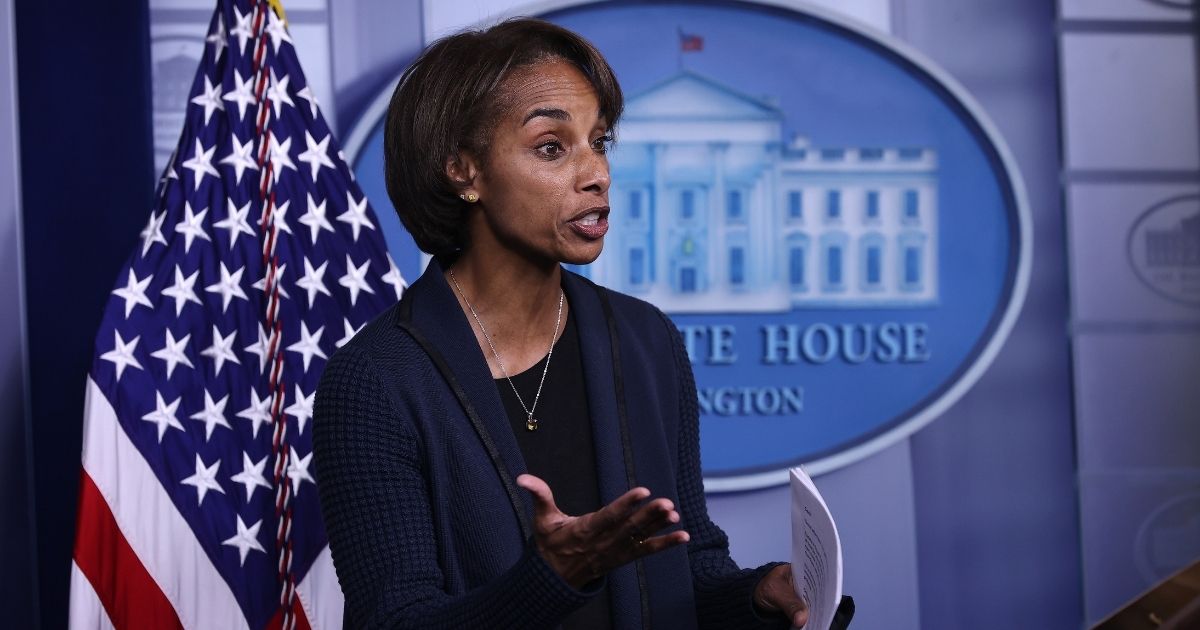 Council of Economic Advisers Chair Cecilia Rouse talks with reporters in the Brady Press Briefing Room at the White House on March 24 in Washington, D.C.