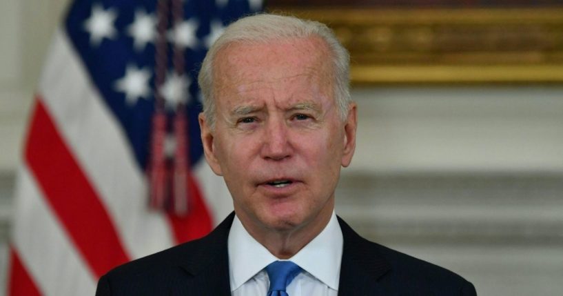 President Joe Biden delivers remarks on the American Rescue Plan in the State Dining Room of the White House on Wednesday.