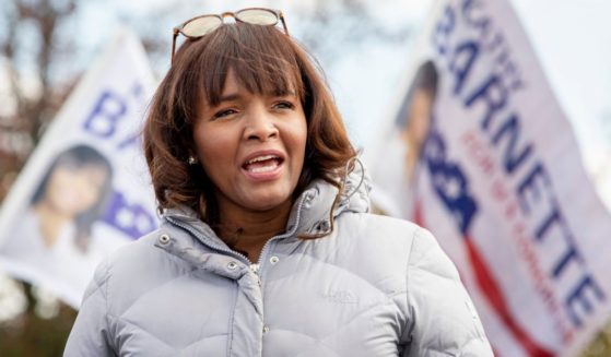 Republican candidate Kathy Barnette talks to supporters during a rally on Oct. 31, 2020, in Trooper, Pennsylvania.