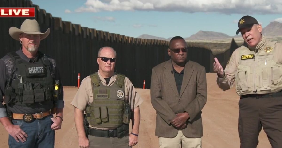 Sheriffs Mark Lamb, far left, and Mark Dannels, middle left, from Arizona, along with Illinois Sherrif Tony Childress, middle right, and North Carolina Sheriff Sam Page, far right, speak with Fox News concerning the crisis at the U.S.-Mexico border.