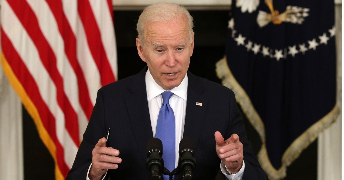 President Joe Biden speaks during an event at the State Dining Room of the White House on Wednesday in Washington, D.C.