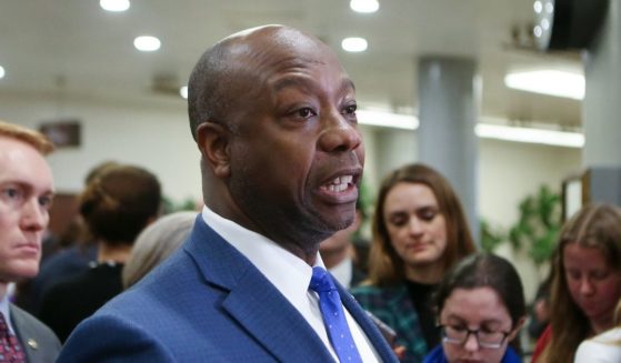 Republican Sen. Tim Scott of South Carolina speaks to reporters on Capitol Hill after impeachment trial proceedings against President Donald Trump adjourned for the day on Jan. 25, 2020, in Washington, D.C.