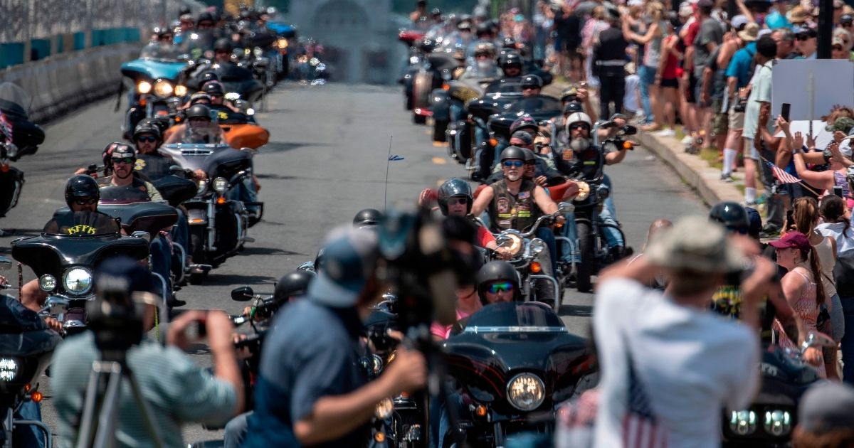 Particpants in the annual Operation Rolling Thunder bikers roar through the streets of Washington during the event to remember prisoners of war and Americans missing in action in 2019.