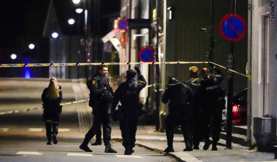 Police at the scene after an attack Wednesday in Konigsberg, Norway.