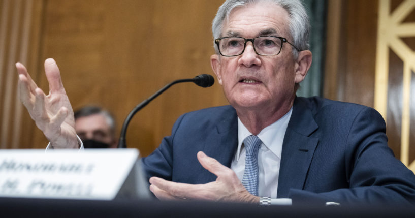 Federal Reserve Chairman Jerome Powell testifies during a Senate Banking Committee hearing on Capitol Hill on Thursday.