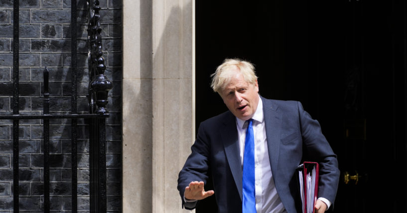 British Prime Minister Boris Johnson leaves 10 Downing Street in London Wednesday. Johnson stepped down as head of the Conservative Party Thursday after his government was rocked by the resignation of 50 top ministers.