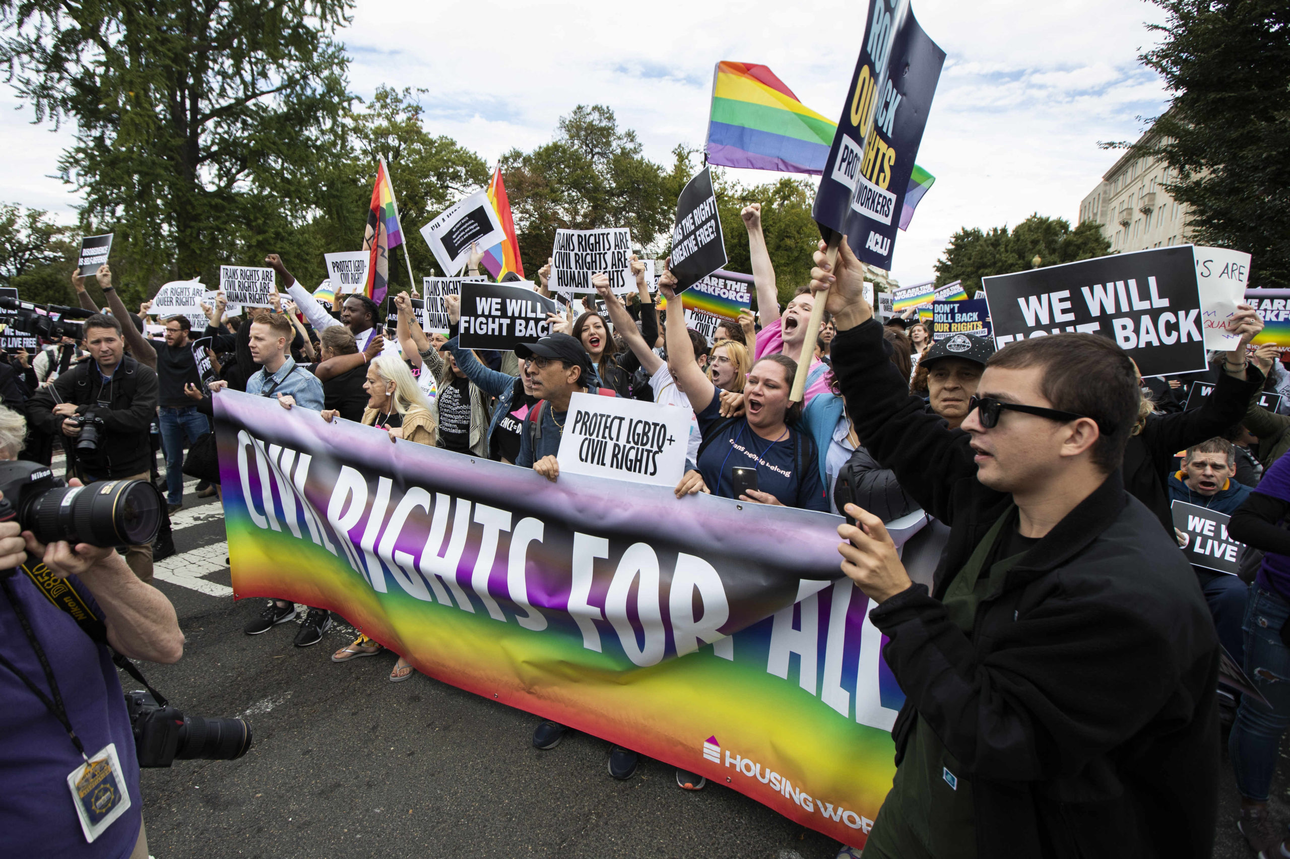 Supporters of gay, lesbian and transgender rights stage a protest in front of the U.S. Supreme Court in a 2019 file photo.