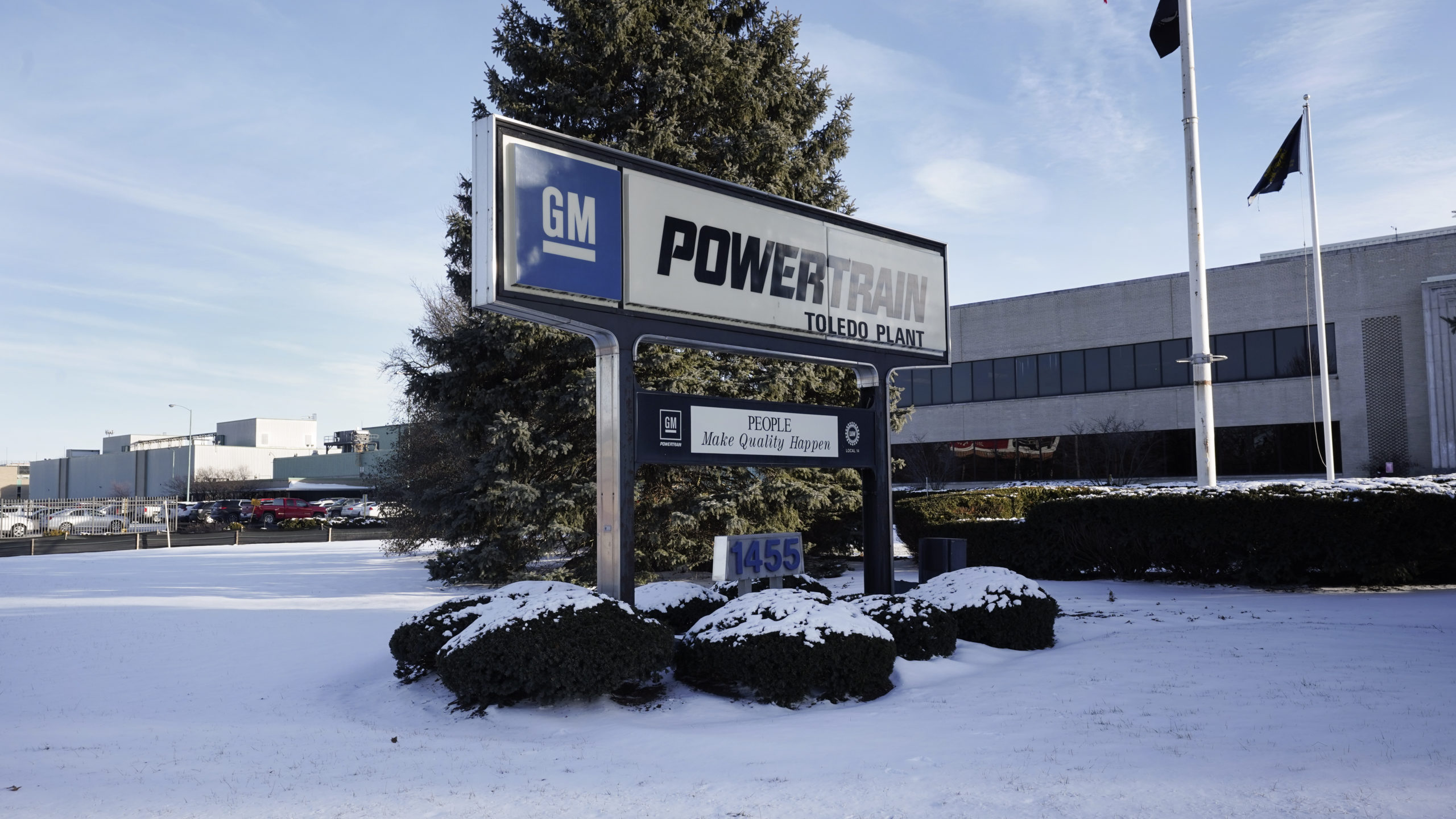 The exterior of the General Motors Toledo Transmission Operations facility is shown in Toledo, Ohio, on Feb. 2, 2021.