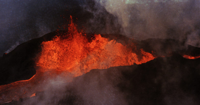 Molten rock flows from Mauna Loa on March 28, 1984, near Hilo, Hawaii. The volcano most recently erupted that year and has erupted 33 times since 1843.