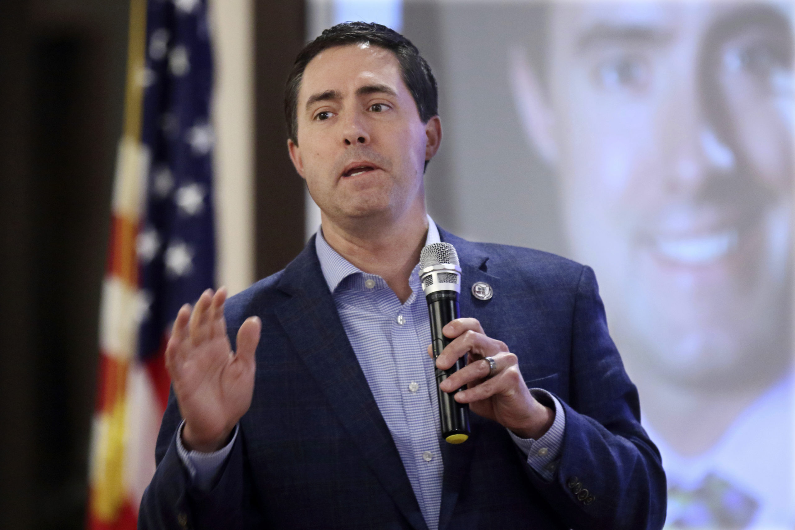 Ohio Secretary of State Frank LaRose speaks to the Fairfield County Republican Club in Pickerington, Ohio, on March 24.