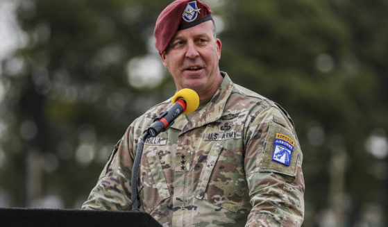 Then-Lt. Gen Michael "Erik" Kurilla speaks at the 101st Airborne Division change of command at Fort Campbell, Kentucky, on March 5, 2021.