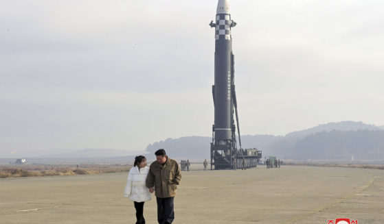 On Friday, North Korea's leader Kim Jong Un, right, was seen at a missile launch site in Pyongyang, North Korea, with his daughter, left.