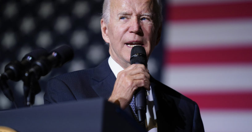 President Joe Biden speaks about student loan debt relief on Oct. 21 at Delaware State University in Dover.