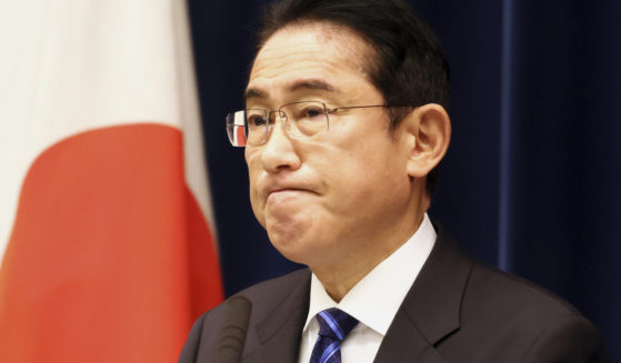 Japanese Prime Minister Fumio Kishida pauses as he speaks to media members at his official residence in Tokyo on Saturday.