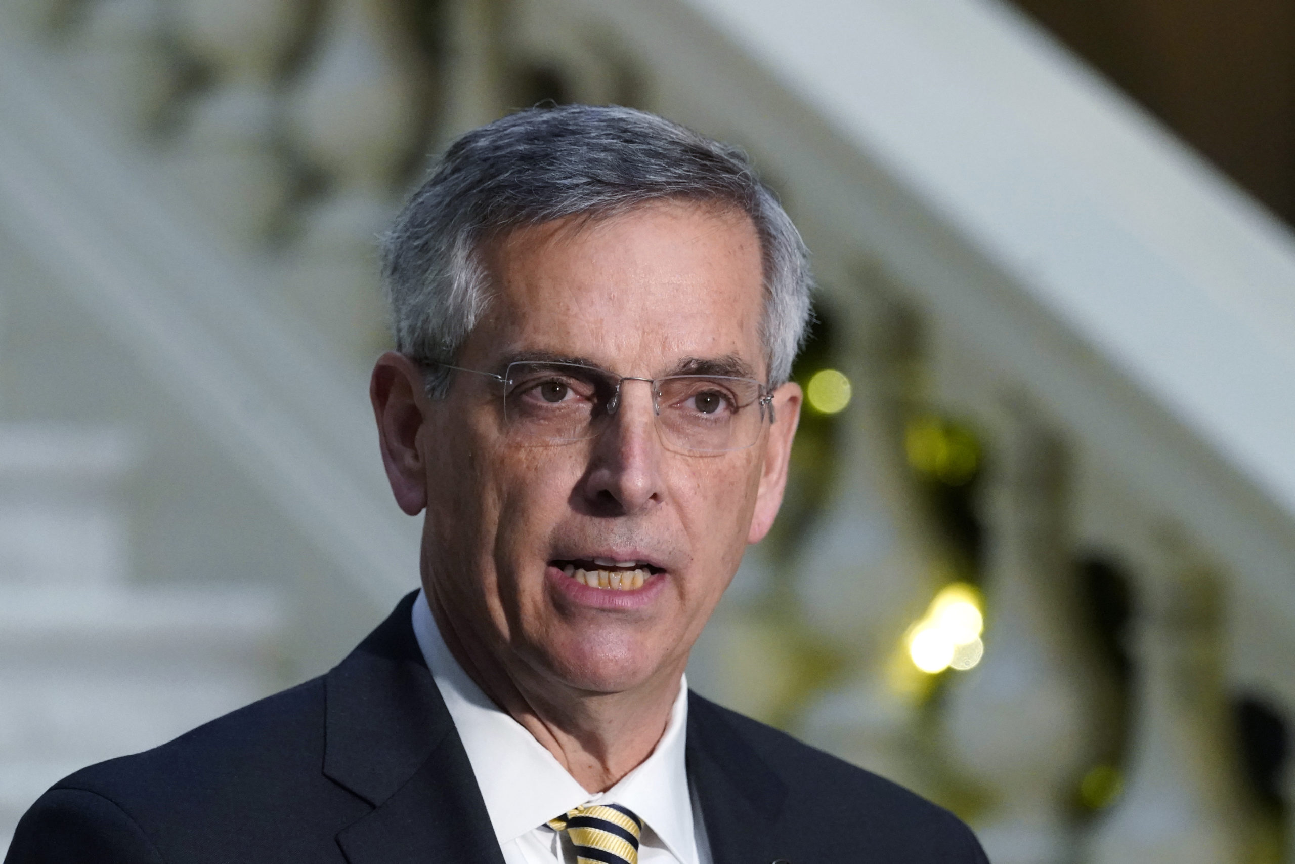 Georgia Secretary of State Brad Raffensperger speaks during a news conference in Atlanta on Dec. 14, 2020.