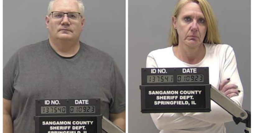 Ambulance workers Peter J. Cadigan, left, and Peggy Jill Finley are facing first-degree murder charges and now a civil lawsuit over the death of a patient they are accused of strapping face down on a stretcher while taking him to a hospital Dec. 18.