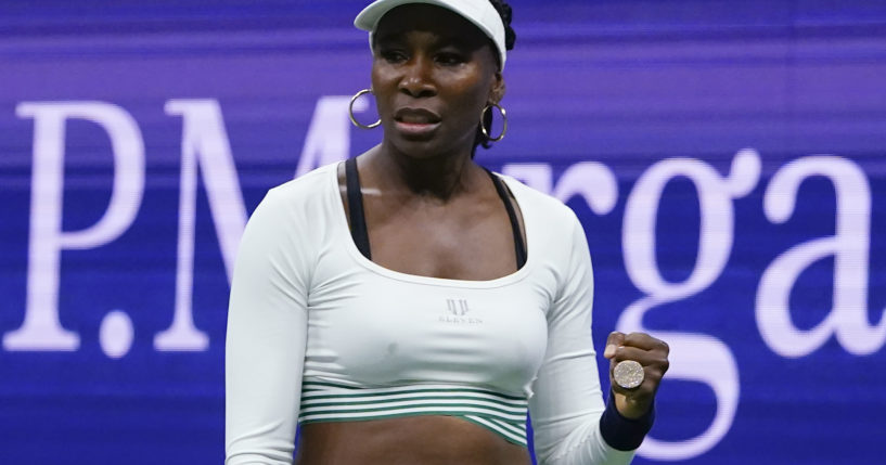 Venus Williams reacts during her first-round doubles match with her sister, Serena Williams, against Lucie Hradecka and Linda Noskova, both of the Czech Republic, at the U.S. Open on Sept. 1 in New York City.