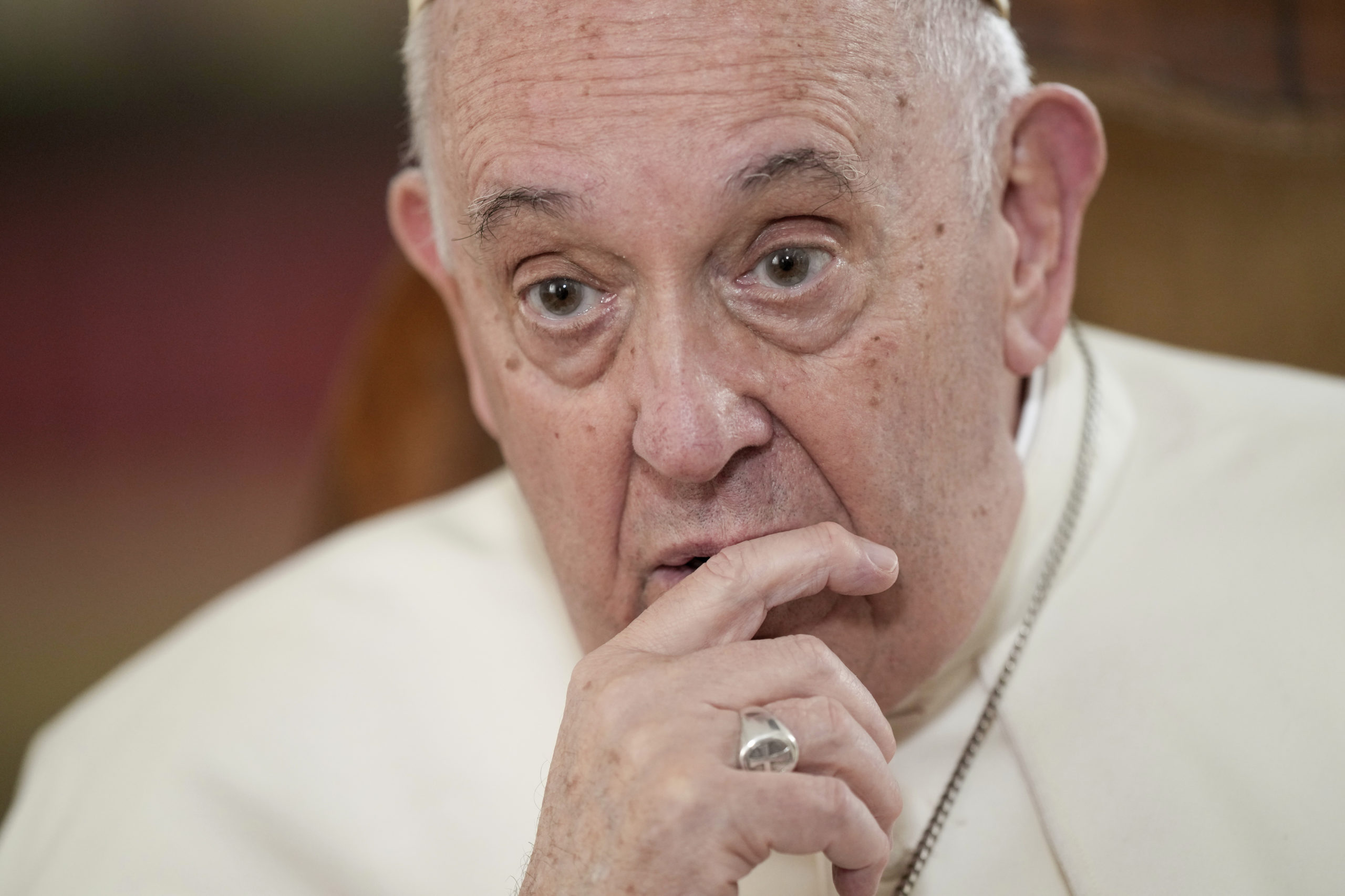 Pope Francis gives an interview with the Associated Press at the Vatican on Tuesday.