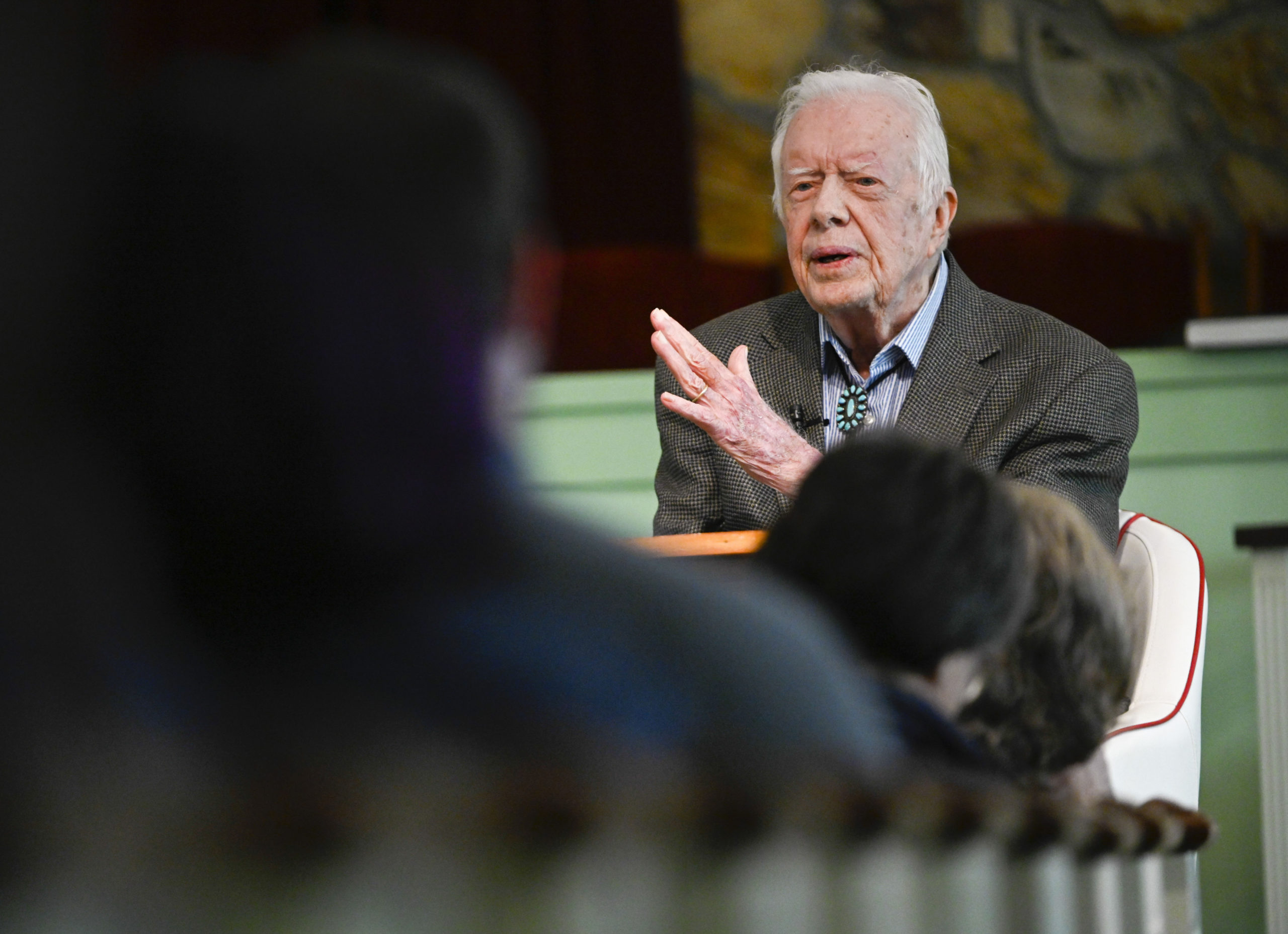 Former President Jimmy Carter teaches Sunday school at Maranatha Baptist Church, in Plains, Georgia, on Nov. 3, 2019.