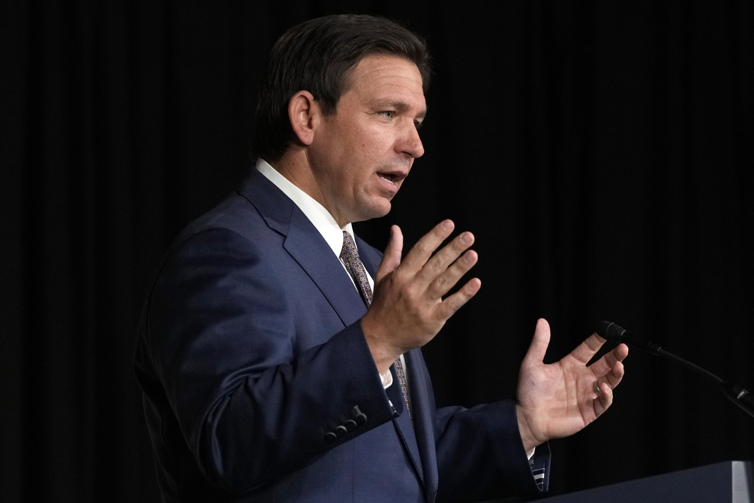 Gov. Ron DeSantis speaks at Palm Beach Atlantic University in West Palm Beach, Florida, on Feb. 15.