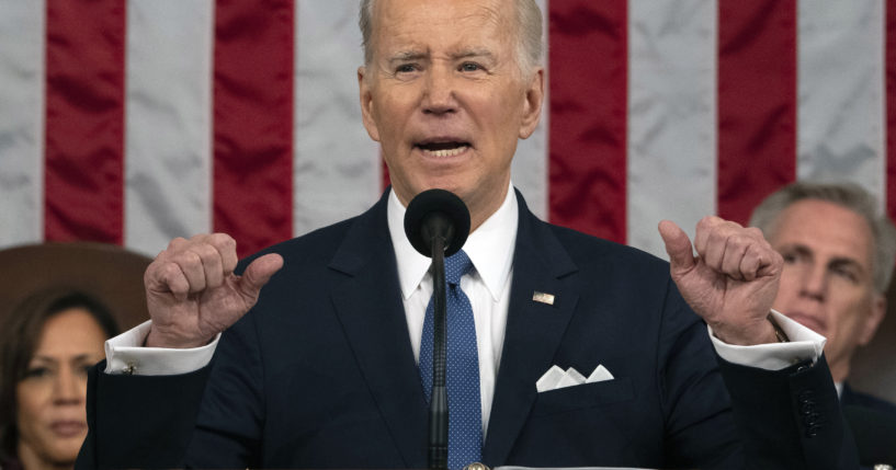 President Joe Biden gestures during Tuesday night's State of the Union address in Washington, D.C.