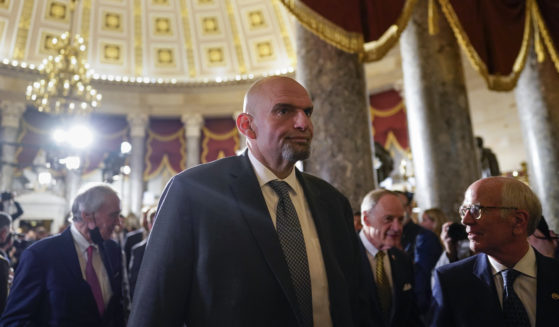 Democratic Sen. John Fetterman of Pennsylvania arrives for President Joe Biden's State of the Union address at the Capitol in Washington on Tuesday.