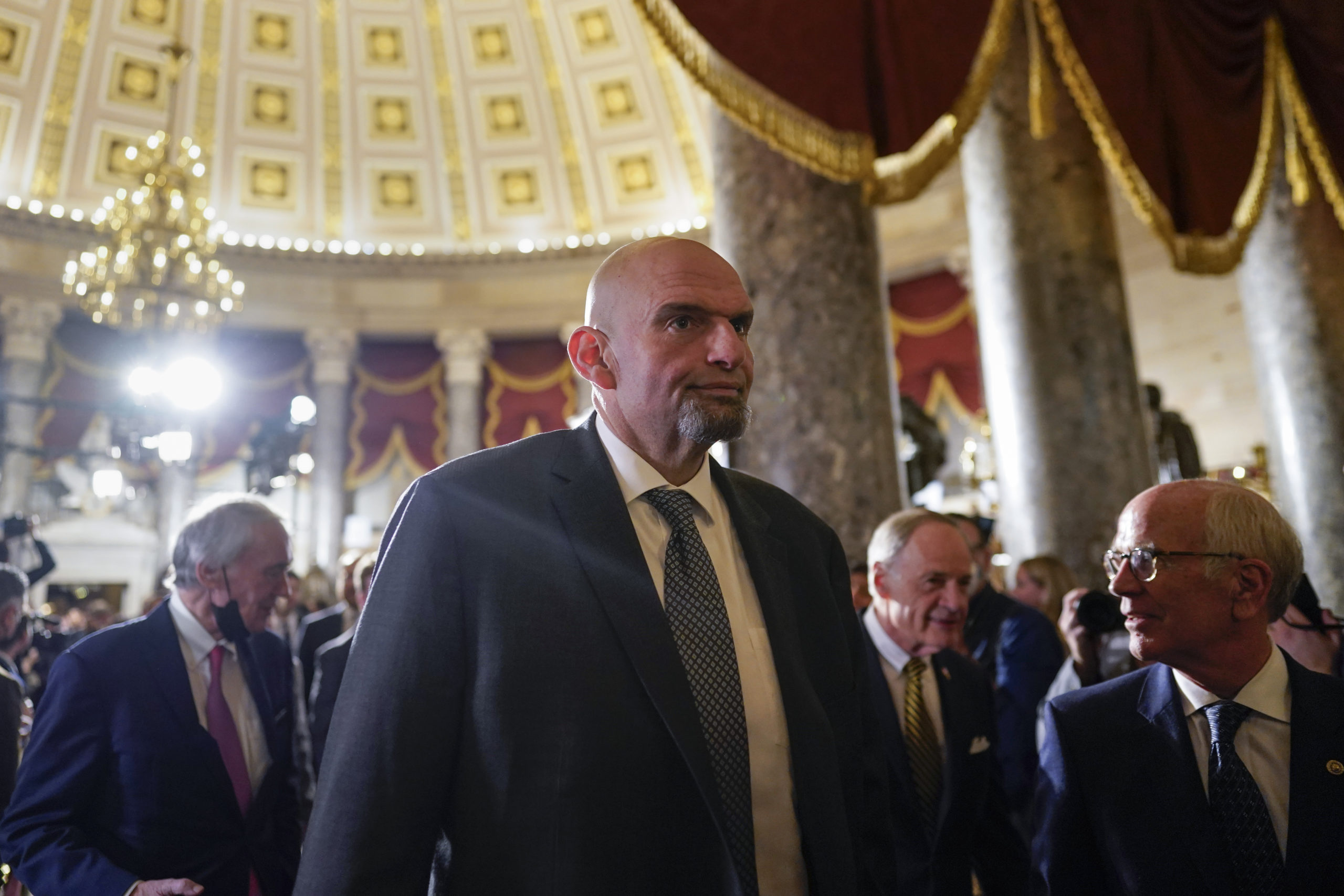 Democratic Sen. John Fetterman of Pennsylvania arrives for President Joe Biden's State of the Union address at the Capitol in Washington on Tuesday.