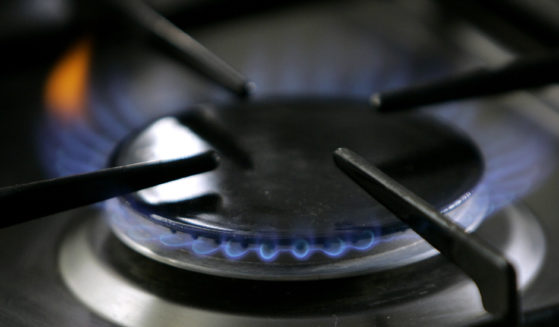 A gas-lit flame is ignited on a natural gas stove.